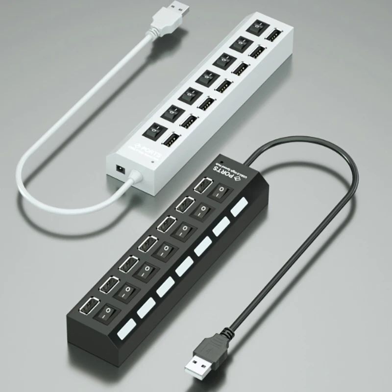 1 hub USB à 7 ports – Extenseur d'adaptateur haute vitesse avec conception portable, séparateurs de commutateur USB pratiques pour ordinateurs et ordinateurs portables