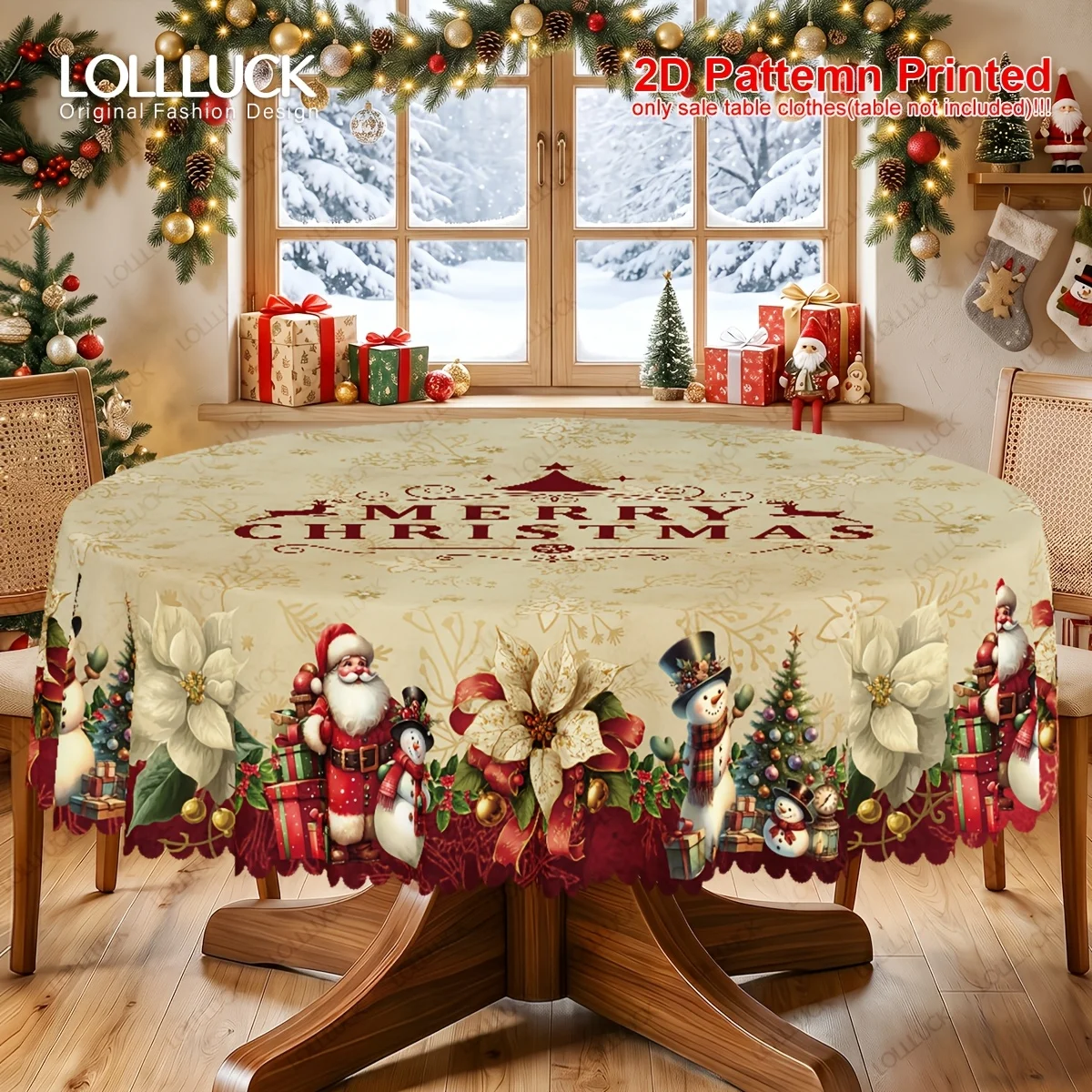 1 piece, a tablecloth for Christmas, a retro poinsettia Santa snowman design tablecloth