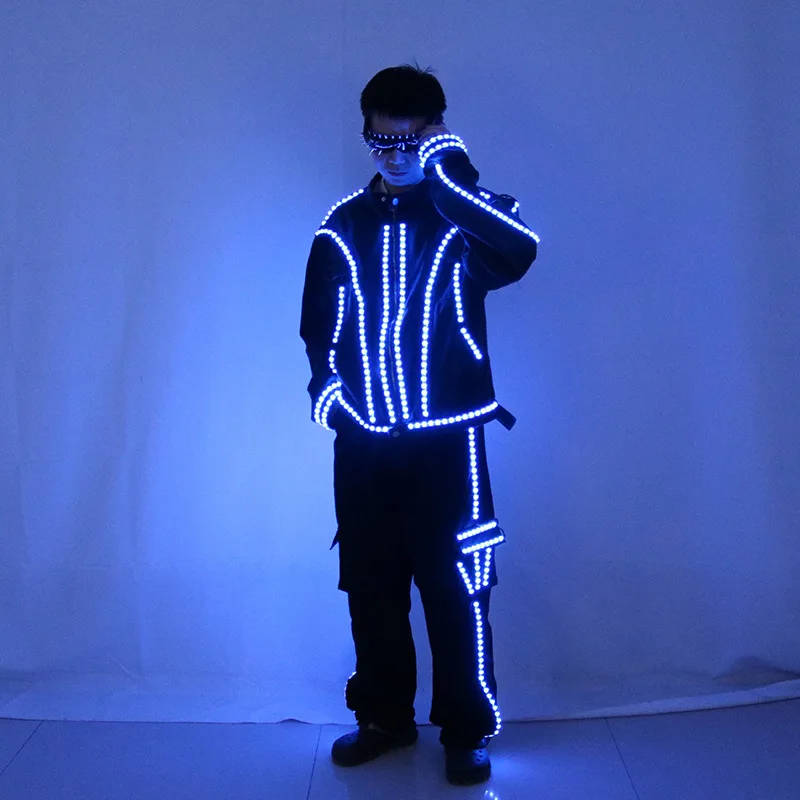 LED Tron Dance Wear Men Luminous Robot Light up Jacket Pants Set Stage Performance Circus Show Parade Party Outfit 2026