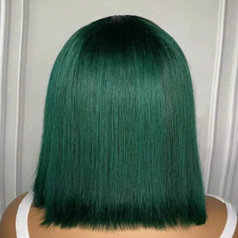 Ombre Green Straight 13X4 Synthetic Hair Lace Front Wigs For Black Women Pre Plucked With Baby Hair Lace Frontal Wigs  Black Wig