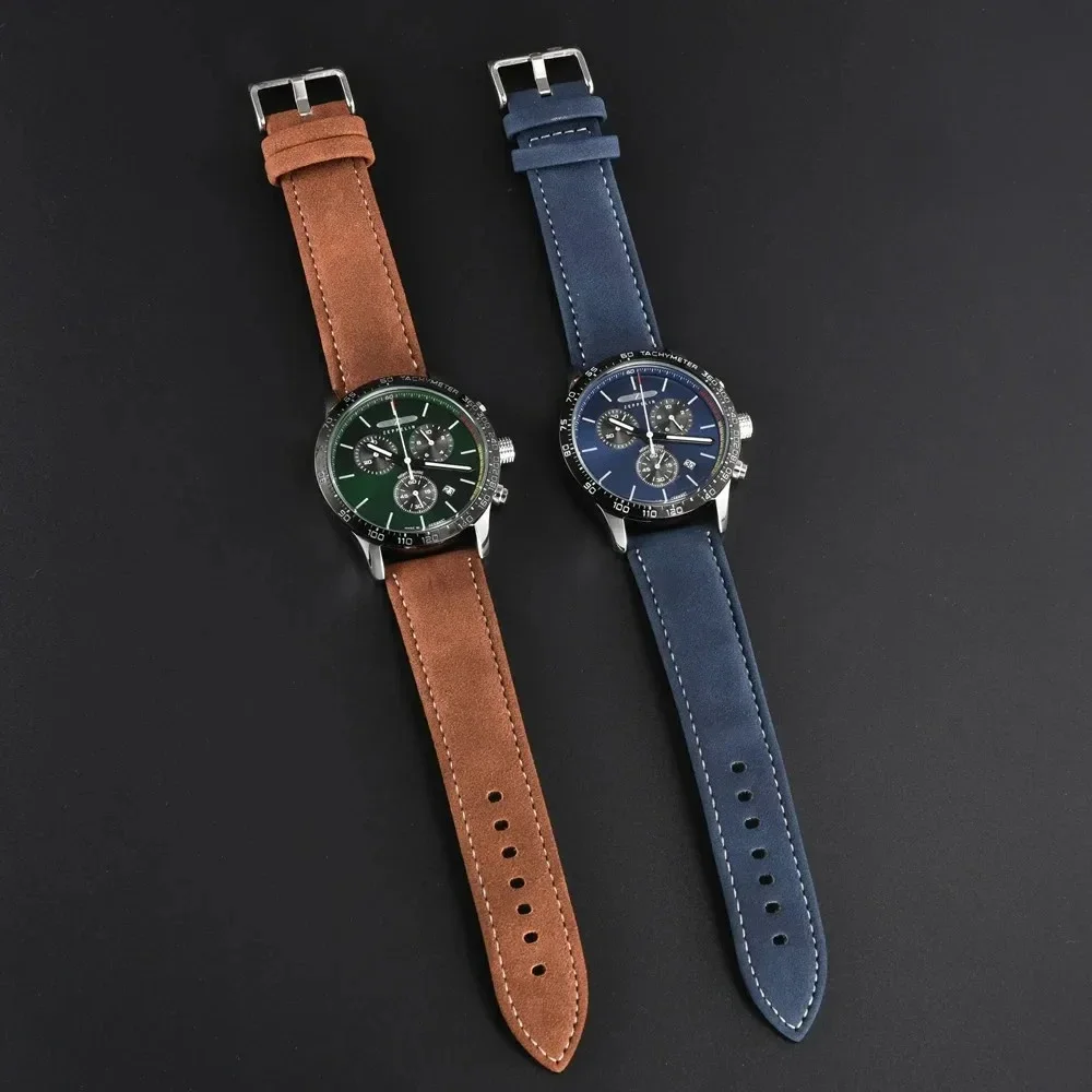 Retro Zeppelin Multifunctional Men's Chronograph Automatic Date Business Leather Men's Watch Waterproof Gift Quartz Watch