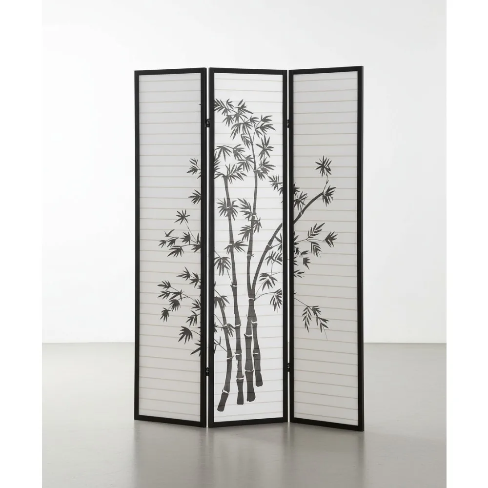 

3-Panel Japanese Shoji Room Divider Screen, Black - Lightweight Wood Frame for Privacy & Home Decor