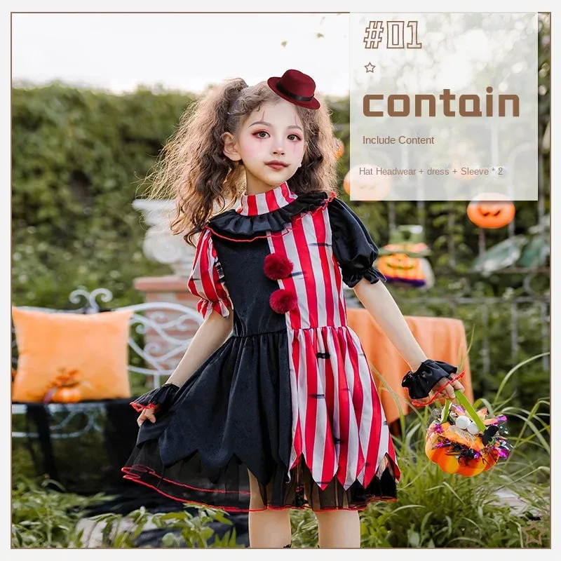 الأطفال ملابس مهرج الفتيات تأثيري كرنفال تمويه هارلي Q حفلة تنكرية فستان حفلة تنكرية أزياء الهالوين dd;d5