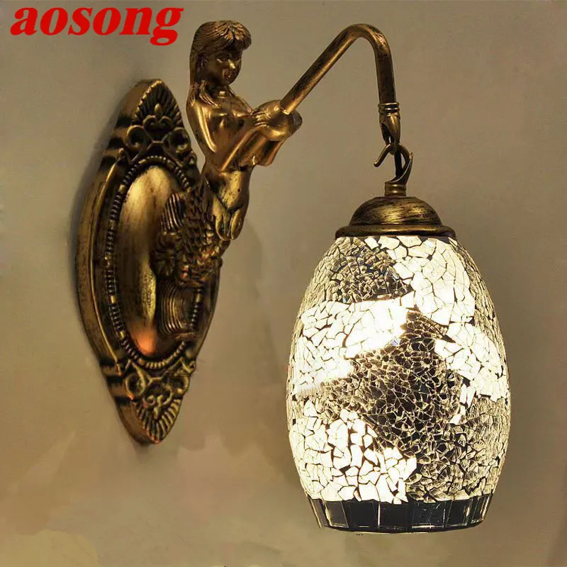 

AOSONG Contemporary Mermaid Wall Lamp Personalized And Creative Living Room Bedroom Hallway Bar Decoration Light