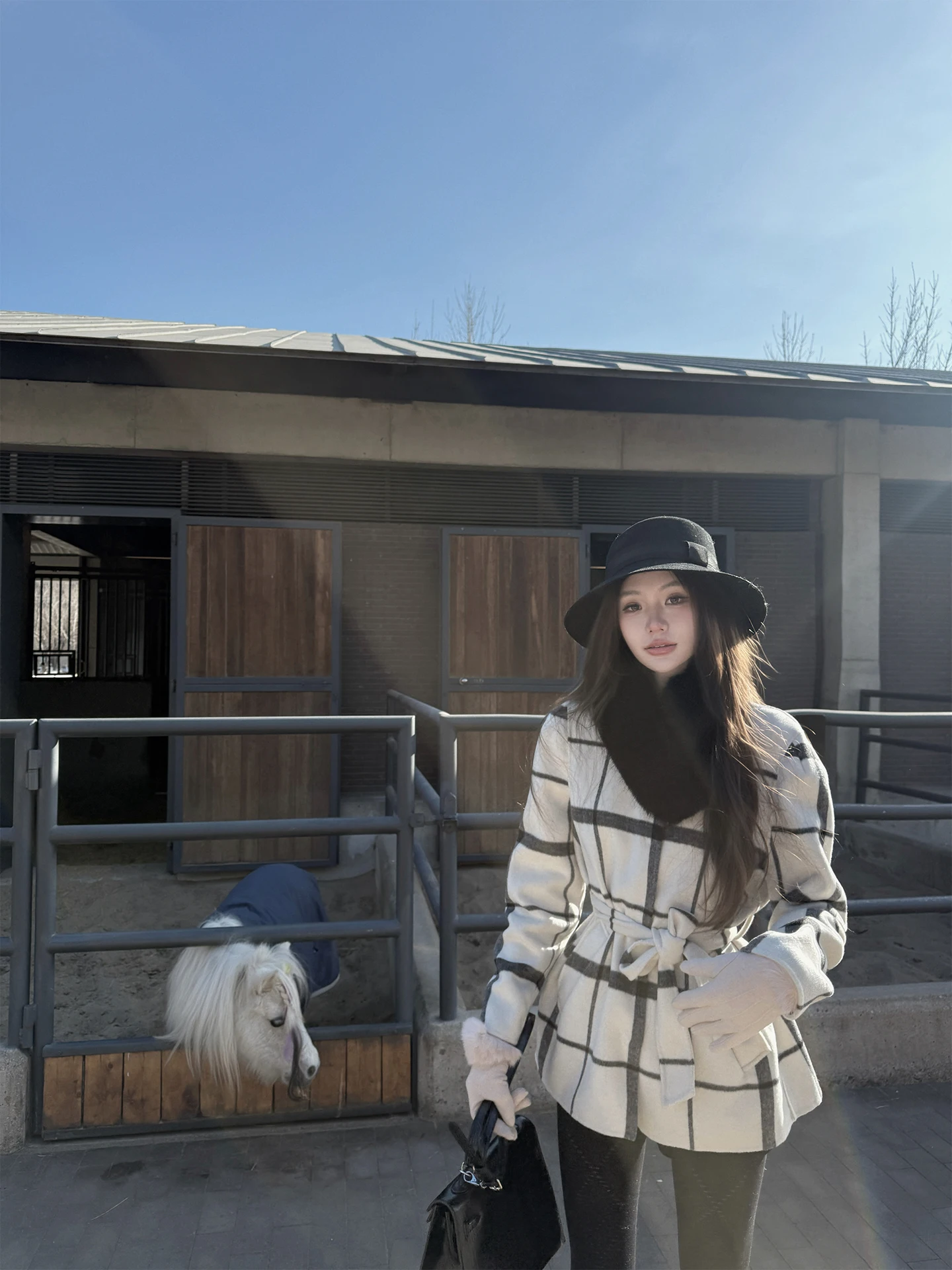 

Double-Sided Woolen Coat Pinky Piggy Style Women's Belted Jacket with Fur Collar Casual Fashion Standard Fit Mid-Length Coat