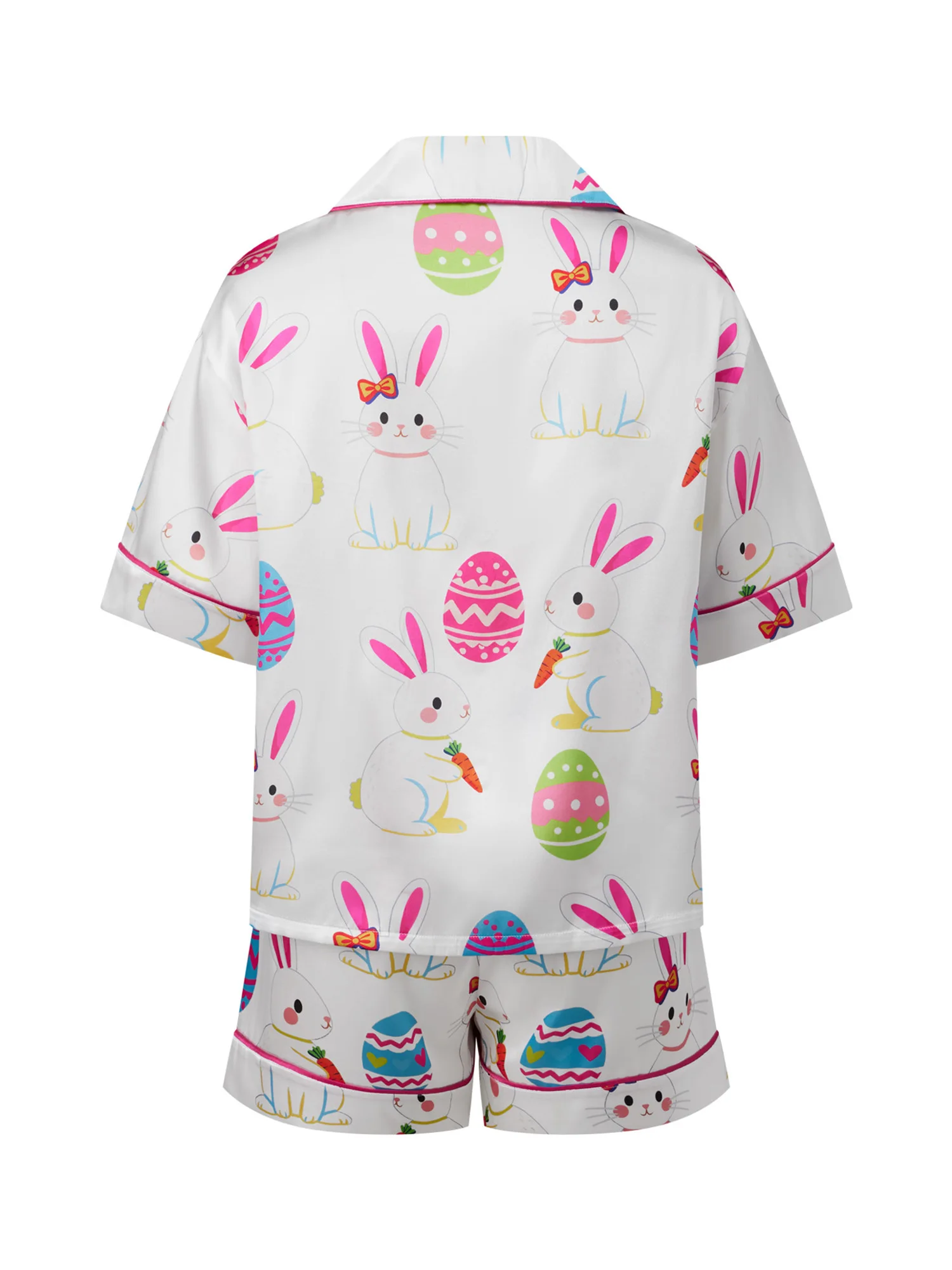 

Women s Easter Pajamas 2 Piece Set with Bunny and Egg Print Short Sleeve Button Up Lapel Top and Shorts Lounge Wear Outfit