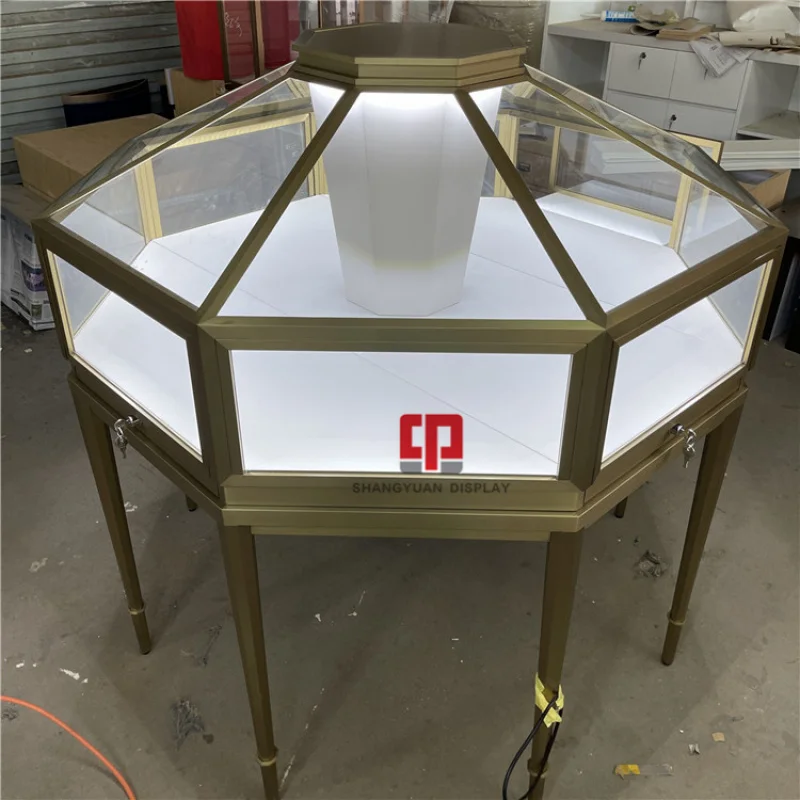 Tienda de joyería de lujo, muebles de exhibición de Metal y acero inoxidable, escaparate de vidrio, vitrina de joyería, fábrica de personalización