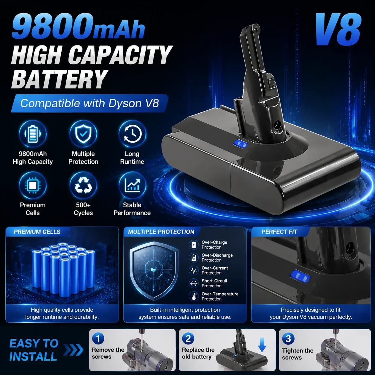 Batterie lithium-ion originale de remplacement, 21.6V, 12800mAh, grande capacité, pour aspirateur sans fil Dyson V8 Animal V8 Absolute, batterie rechargeable