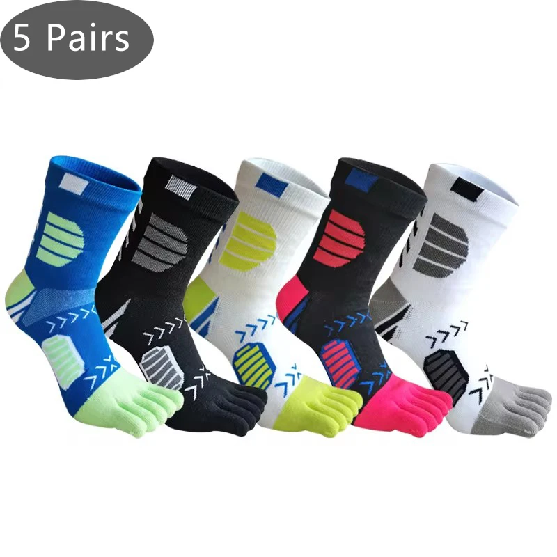 5 Pairs Sport Toe Socks Compression Pure Cotton Sweat-Absorbing Colorful Bike Marathon Fitness Outdoor Basketball 5 Finger Socks