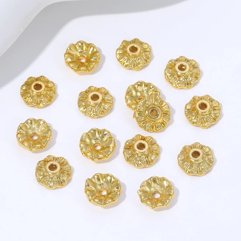 18K Gold Plated Brass Wave Shape Beads Caps 8mm Spacer End Caps For DIY Handmade Bracelet Jewelry Making Accessories