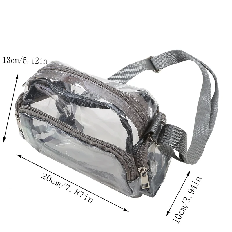 PVC Clear Crossbody Shoulder Bag Waterproof Transparent Daypack Multi-Pocket Design Adjustable Strap Outdoor Travel Shopping