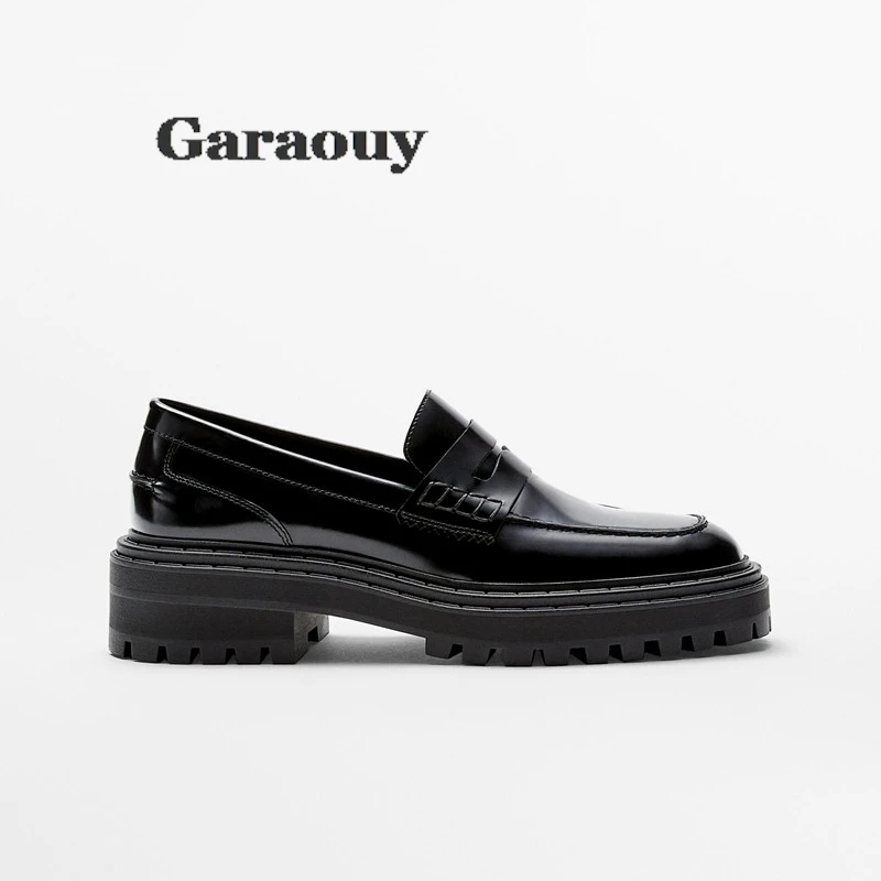 Garaouy 20224 Shoes For Women Platform Shoes Spring Autumn Classic Black Casual Genuine Leather  Shoes Loafers Chaussure Femme