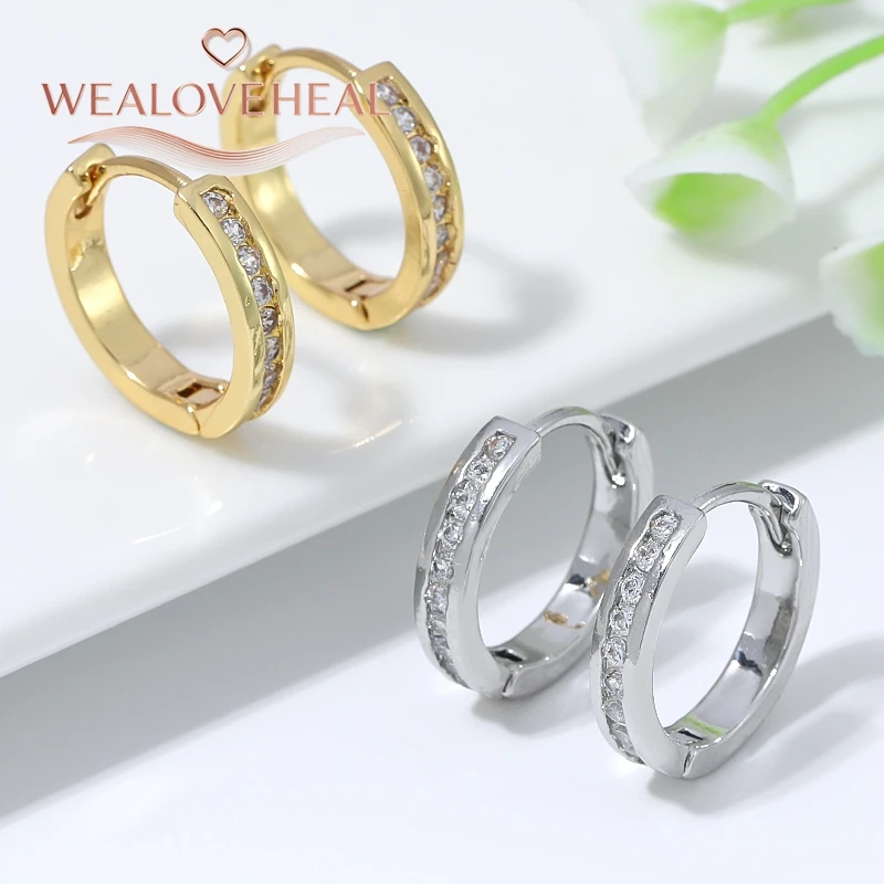 18K vergoldete Messing-Ohrringe mit flachem Band für Damen, einreihige Zirkonia-Creolen, hochglanzpoliert, für den Alltag und Partys, Schmuckgeschenk – Detail 19