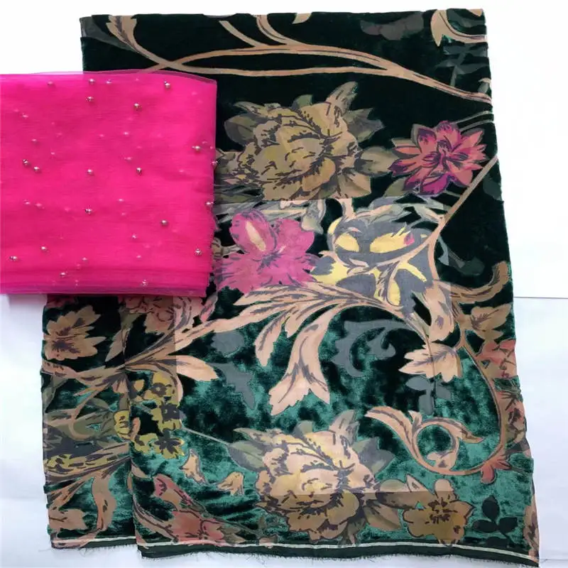 5+2 Yards High Quality African Velvet Fabric For Ladies To Wear Soft And Comfortable Printed Silk Velvet Fabric.517