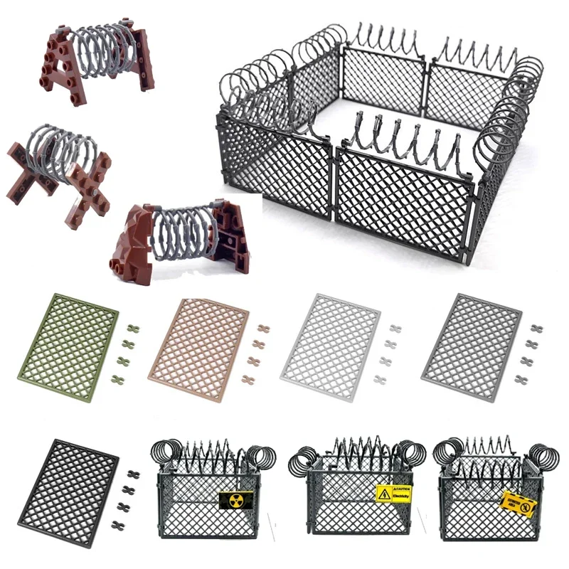 MOC-Base militar de la Segunda Guerra Mundial, valla de alambre de púas, Red de aislamiento de malla para Ciudad, armas SWAT, bloques de construcción, modelo de bloques, juego de ladrillos