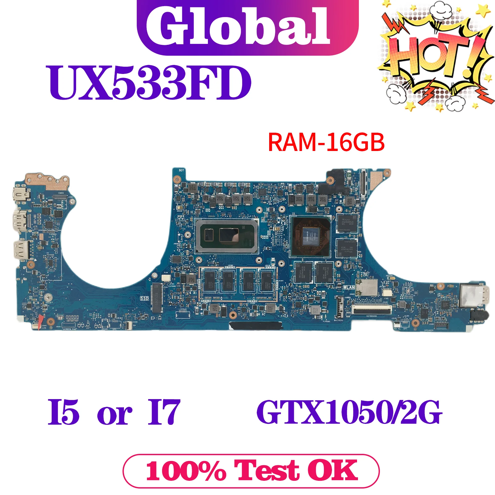 

KEFU UX533FD Mainboard For ASUS UX533FN BX533F UX533F RX533F U5300F Laptop Motherboard i5 i7 8th Gen MX150/GTX1050-2G 8G/16G-RAM