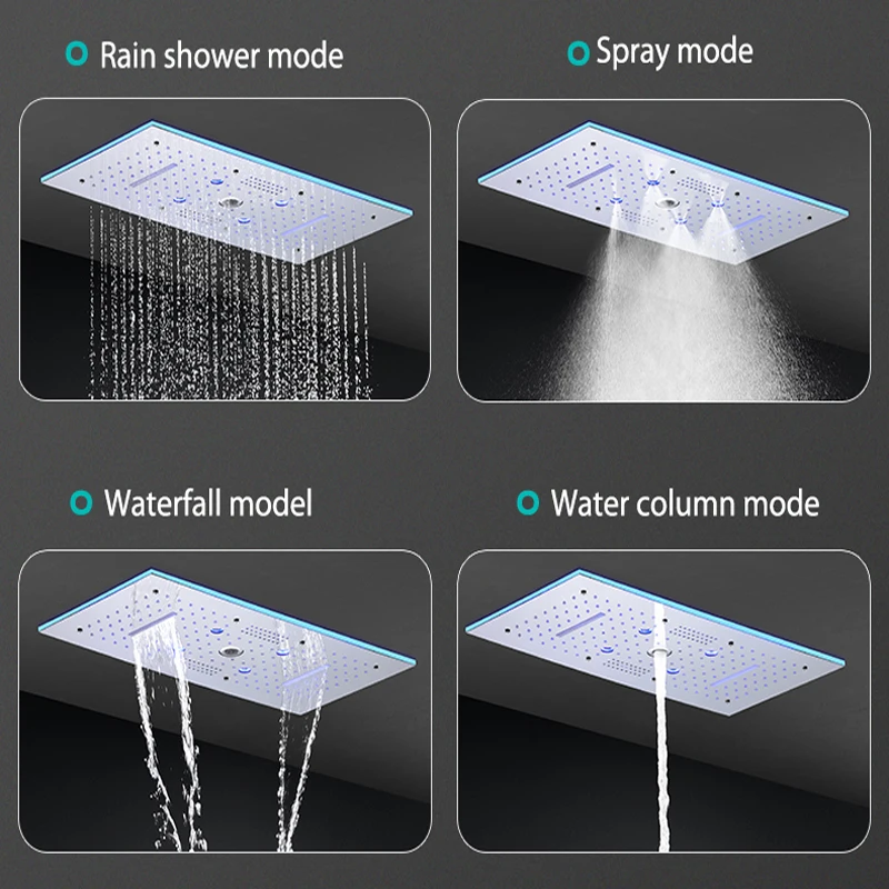 Imagem -04 - Teto Recesso Led Chuveiro Torneiras Banheiro Torneira Termostática Ways Válvula de Mistura Música Chuva Névoa Cachoeira Coluna 12 em x 24 em