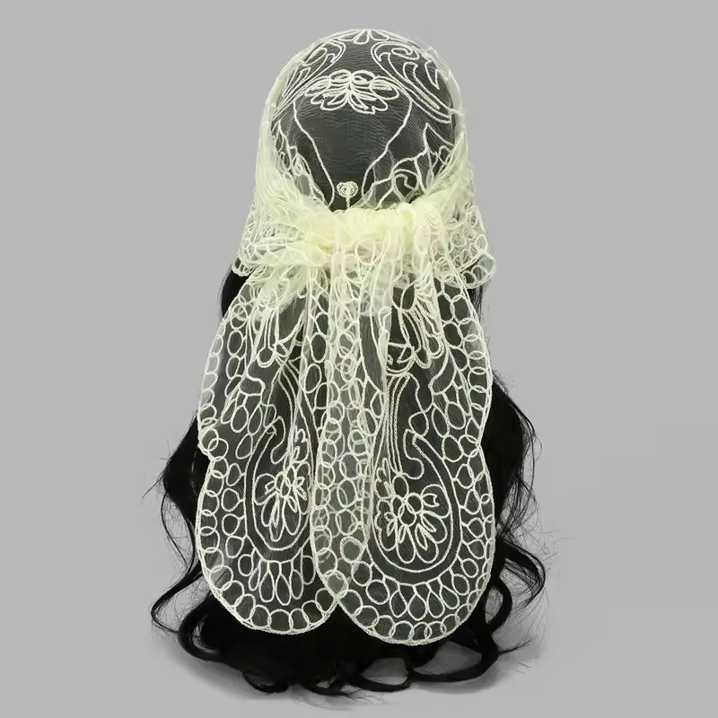 Elegant Lace Scarf Hollow Out Embroidery Foulard Bandana Solid Color Triangular Scarf Thin Vintage HandkerChiefs for Hair Woman - Image 22