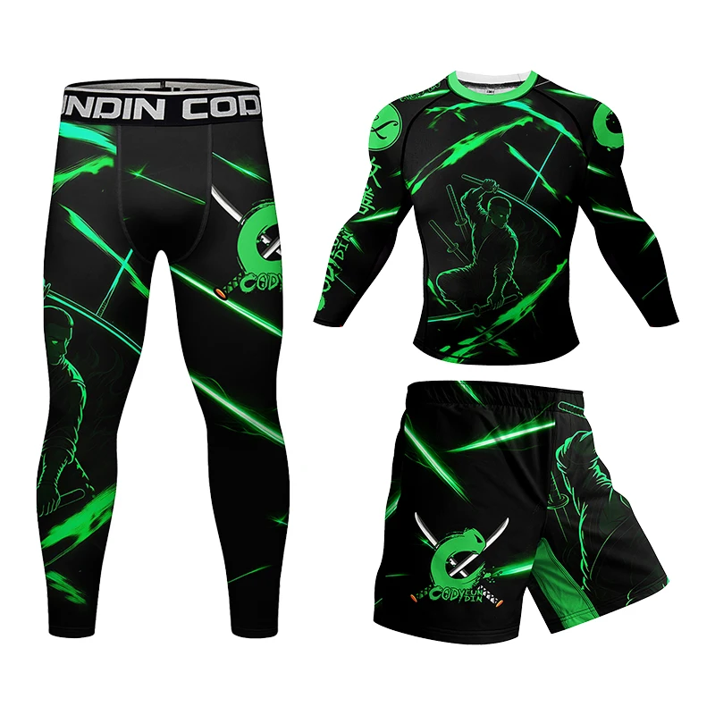 

Rubber Anti Brazilian Grappling Bjj Boxing Rash Guard Sport Jerseys Fighting Shorts Training MMA T-shirt+Pants Suit Men 4PCS/Set