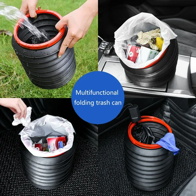 Folding mini trash can for car, portable storage can, convenient car trash can, 4L, 1 pc