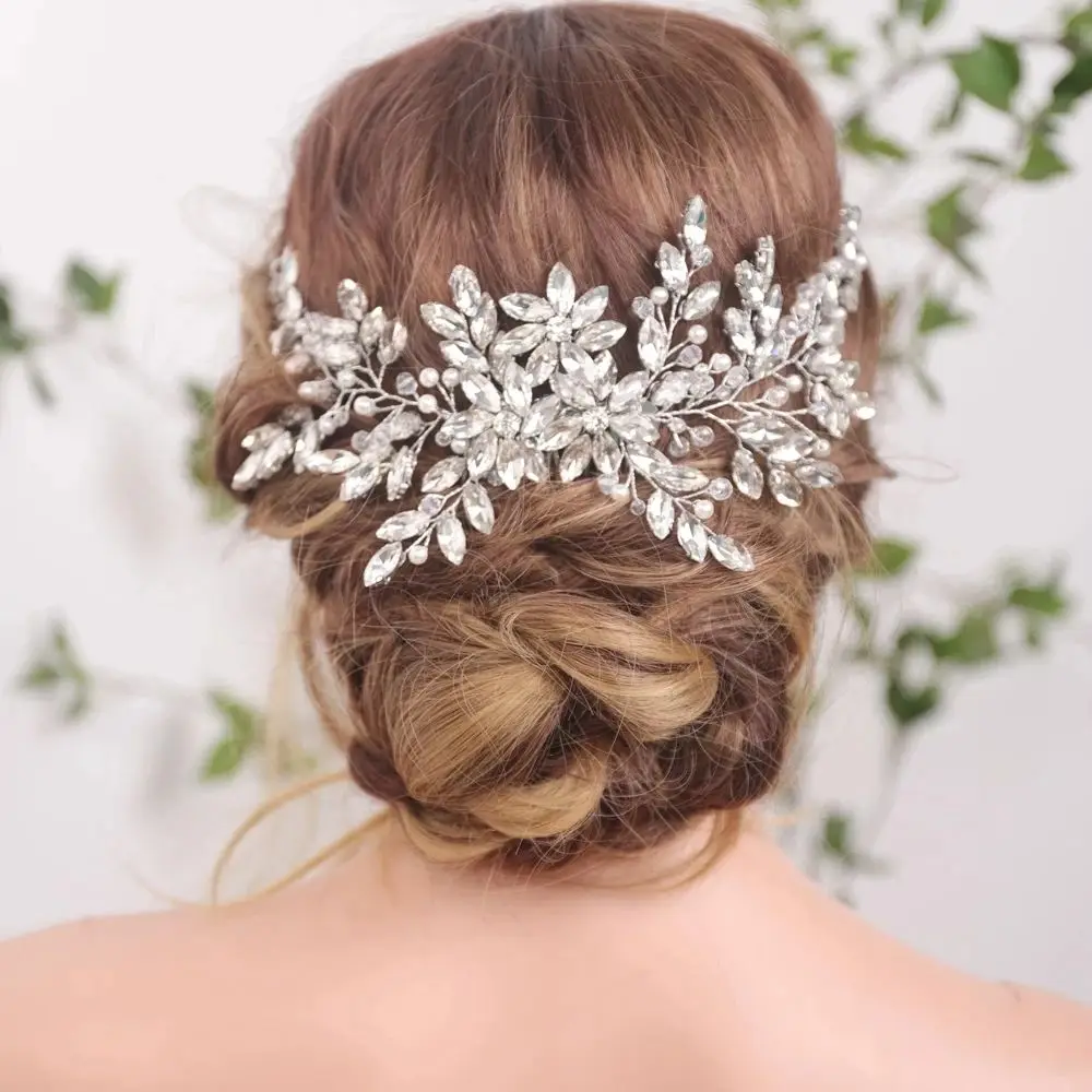 Fashion Handmade Crystal Rhinestone Hair Combs Bridal Headpiece Pearls Wedding Hair Accessories Women Head Jewelry Party Gift