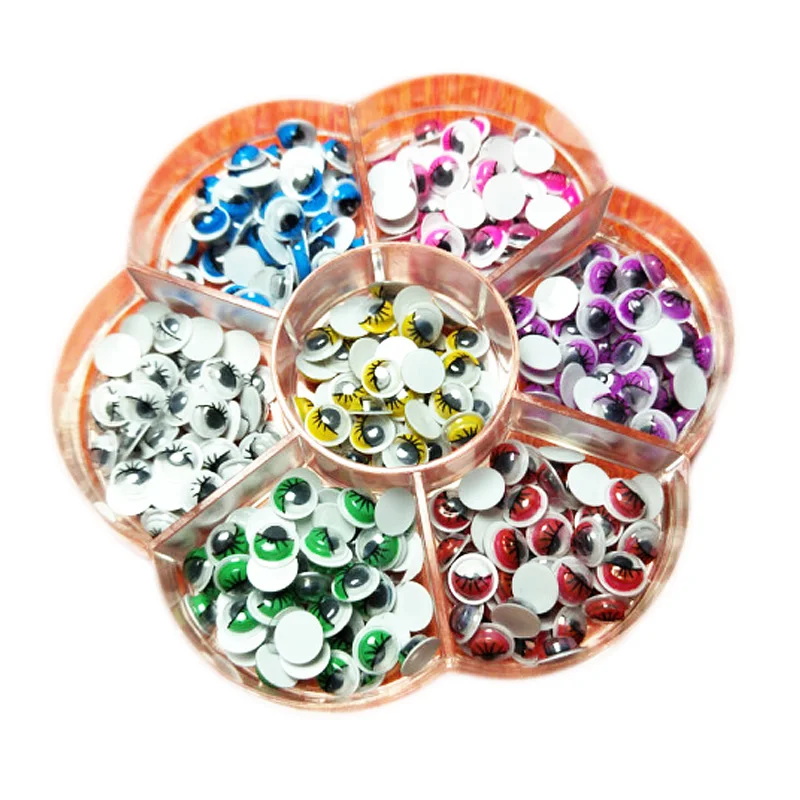 350PCS 6MM 7MM Multicolor 3D Dolls Eyes Round Plastic Eyelash Eye Wobbly Googly Moving Eyes DIY Toy Dolls Scrapbook