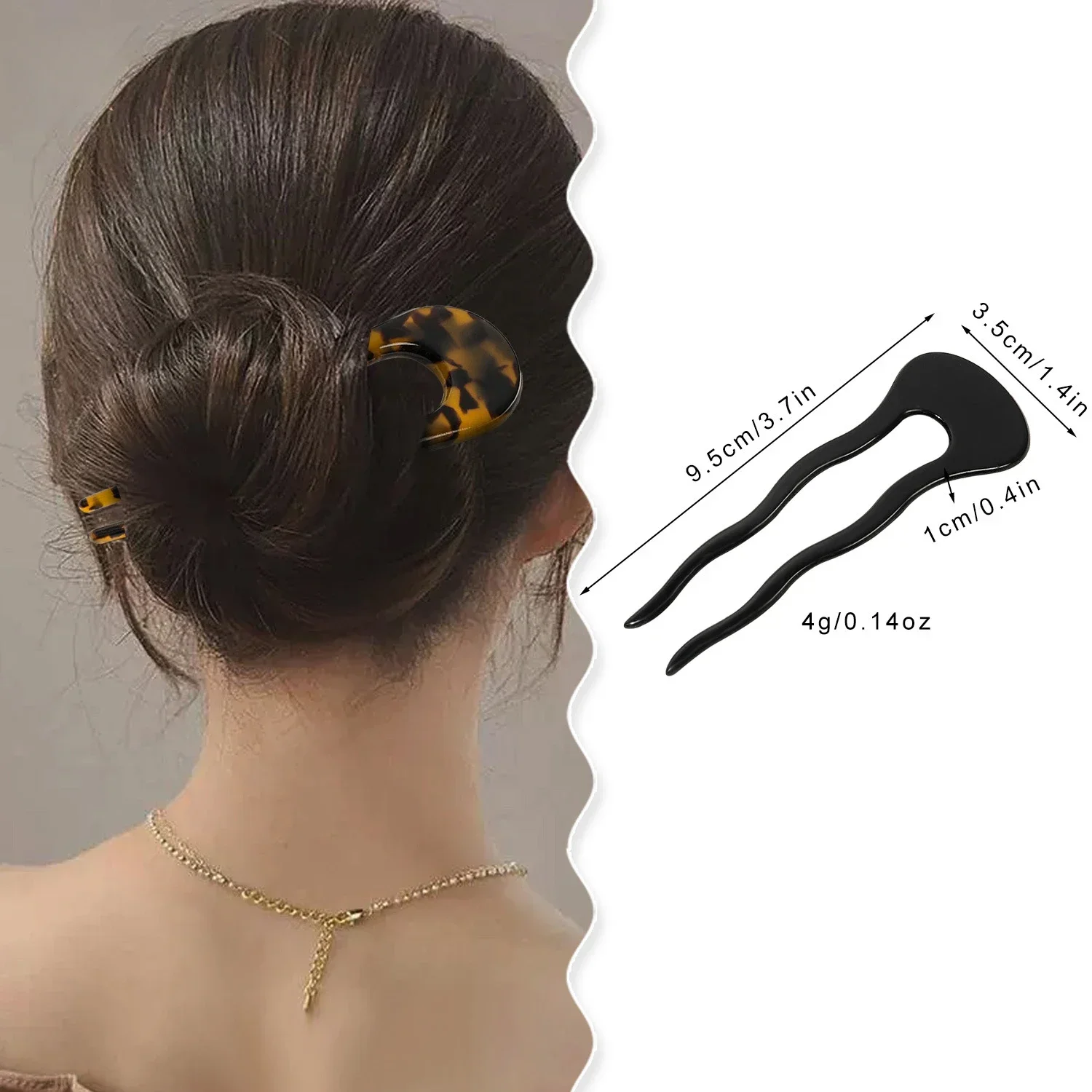 Acetate U-shaped Leopard Hair Stick Women Girl Korean Fashion Hairpin Hair Clip Chignon Hair Fork Wave Hairpin Style Accessories