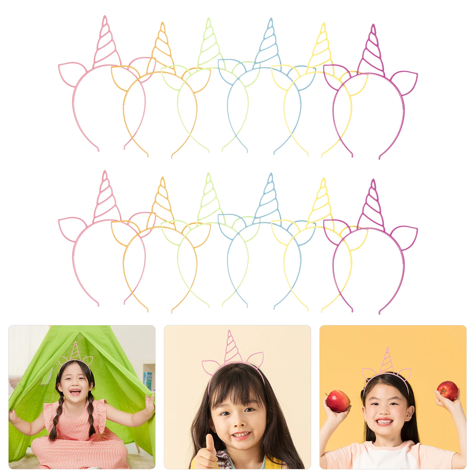 

12pcs Candy Color Headband Children Hair Antlers Creative Unicorn Kids Plastic Hairstyling Tools Bright Comfortable Accessories