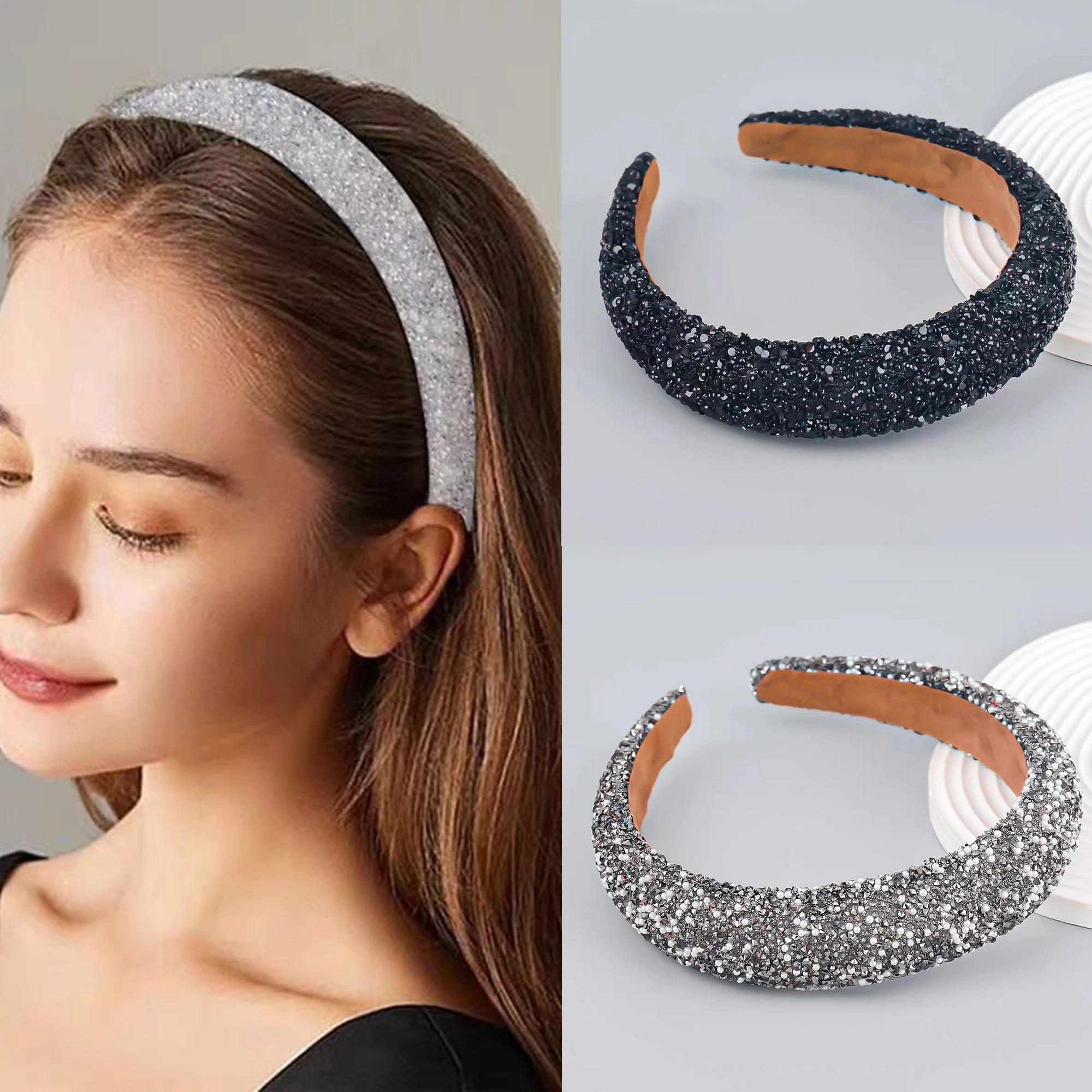 Efektowna opaska do włosów z koralikami Bling Crystal Pearl Barokowa opaska na głowę Szeroka opaska krzyżowa Świecące wspaniałe damskie akcesoria do włosów Prezenty
