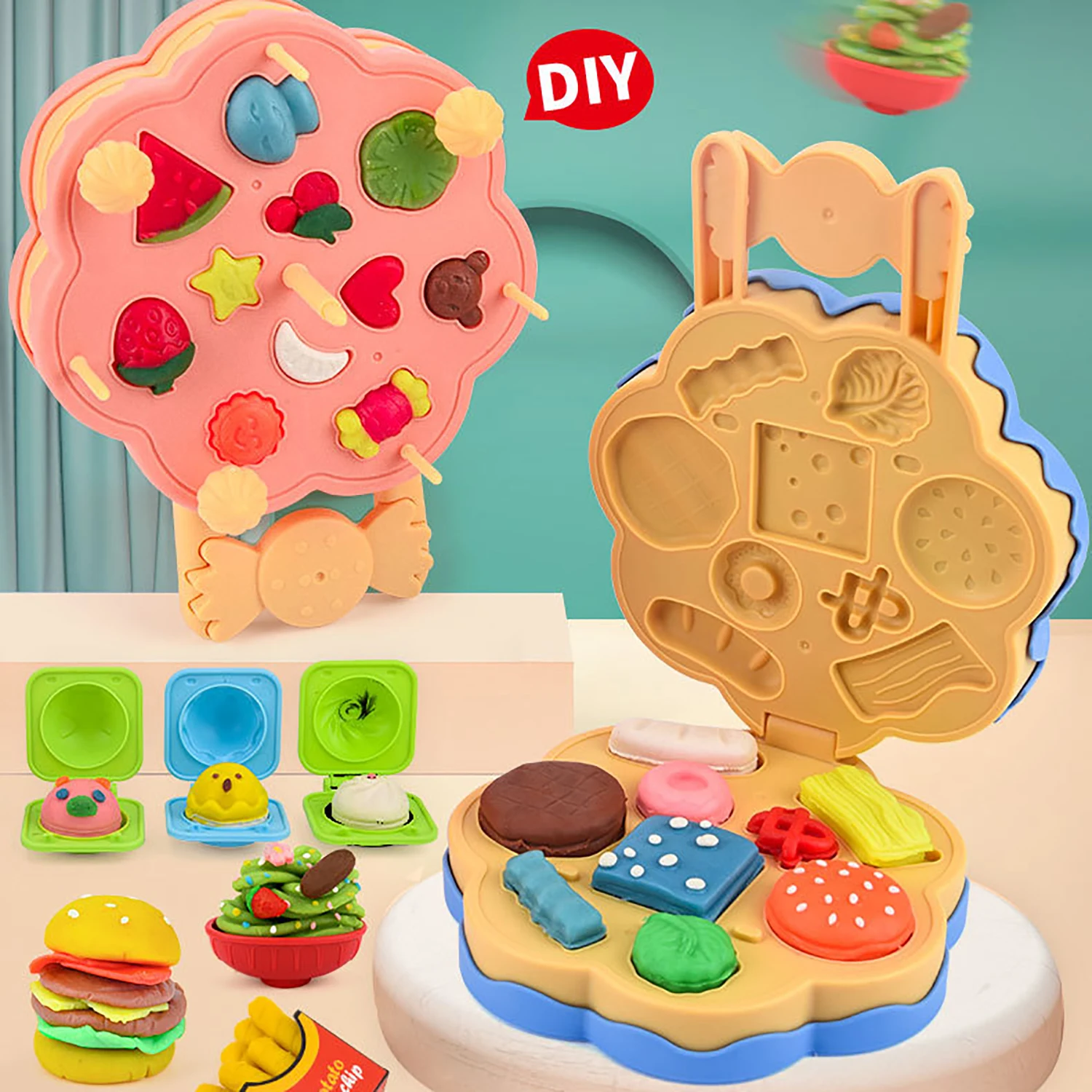 

Children's Colored Mud Burger Noodle Machine Toy Rubber Mud Non toxic Mold Tool Set Handmade Clay Girl