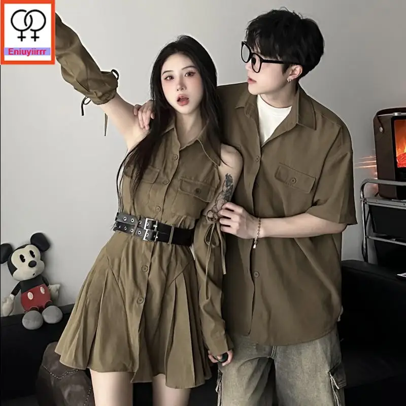 Casal combinando roupas para férias, lua de mel, roupas de verão, data, meninas, namorado, fêmea, homem, amantes, camisa retro casal, vestido, 2022