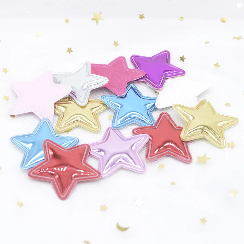 20Pcs/lot 35mm PU Fabric Patches Padded Star Shape Felt Garment Appliques for Hair Hat Decor Giftbox Cake Topper Ornament