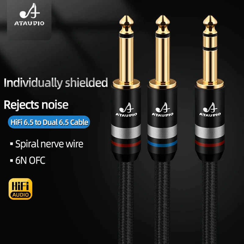 ATAUDIO Stereo 6.5mm to Dual 6.5 Mono Y Splitter 1/4 Inch TRS to Double 6.35 TS Audio Cable for Mixer Guitar Amplifier
