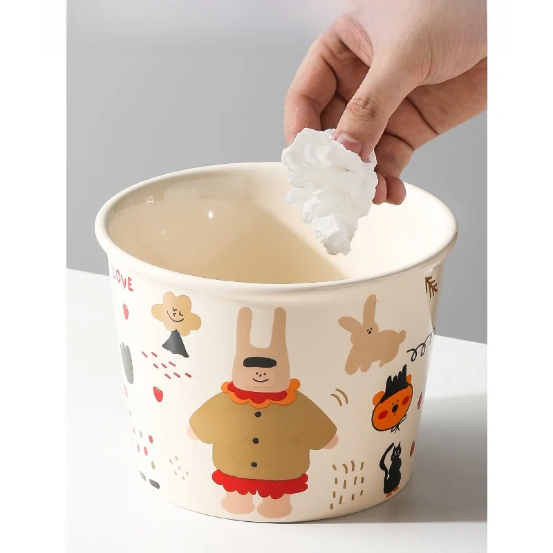 

Creative Cute Cartoon Desktop Tra Can Cerc Living Room Coffee Table Storage Buet Surface Mounted Waste Bin Household