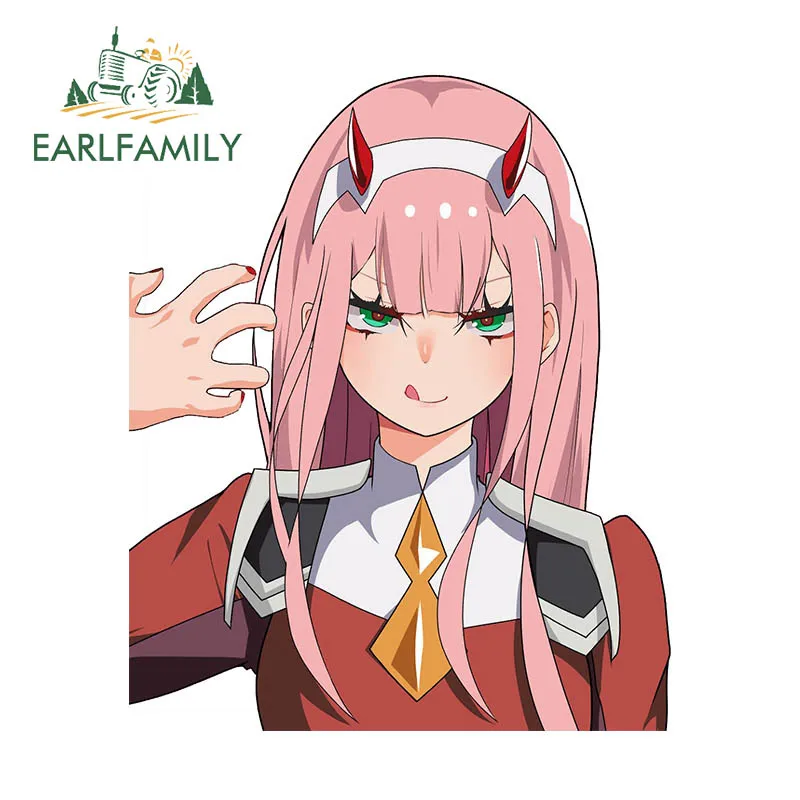 EARLFAMILY Creative Zero Two Car Stickers Car Door Protector Decal Personality Rearview Mirror Laptop Vinyl Cartoon Graphics