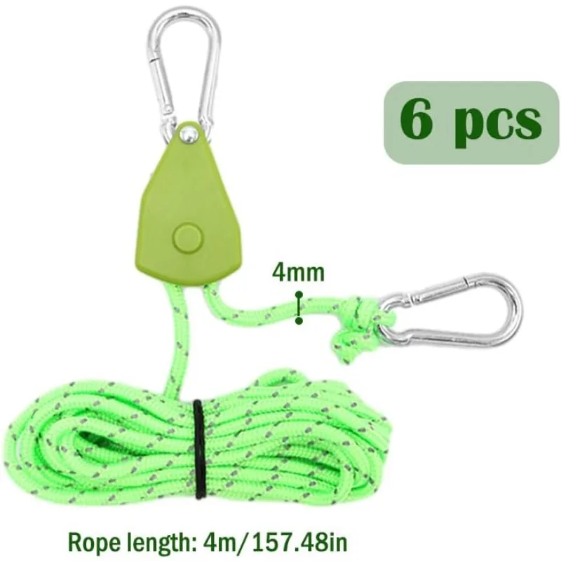 6Pcs Camping Rope Tent Adjustable Rope Fastener Fixed Buckle Pulley Tensioner Ratchet Hangers Lights Camping Awning Wind Rope