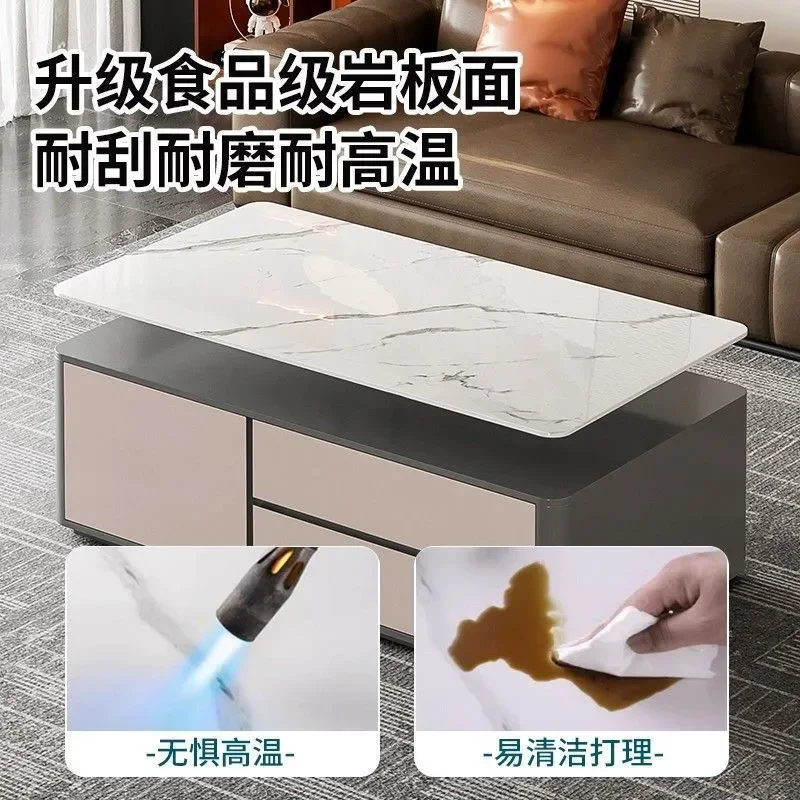 Solid Wood Coffee Table with Rock Slab Top Modern Luxury Living Room Furniture Small Apartment TV Cabinet Combination Set