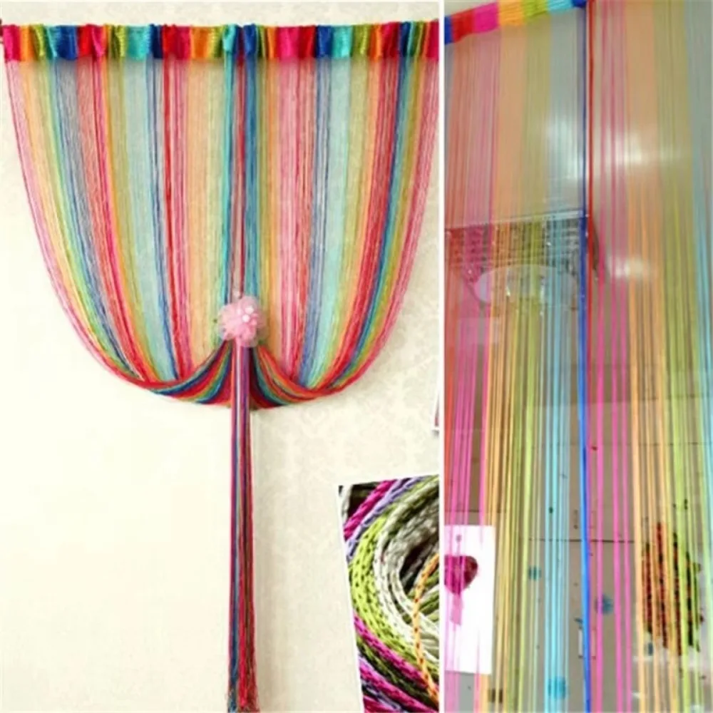 200*100cm Colorful Thread Curtains Screen Ribbon String Divider Blind for Living Room Door Wall Window Panel Tassel Curtain