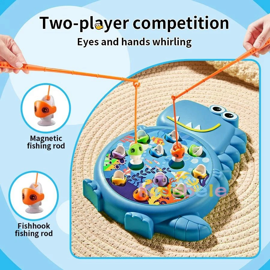 Gioco di pesca multigiocatore per bambini – Stagno elettrico rotante con pesci e canne magnetiche per giochi in famiglia e feste