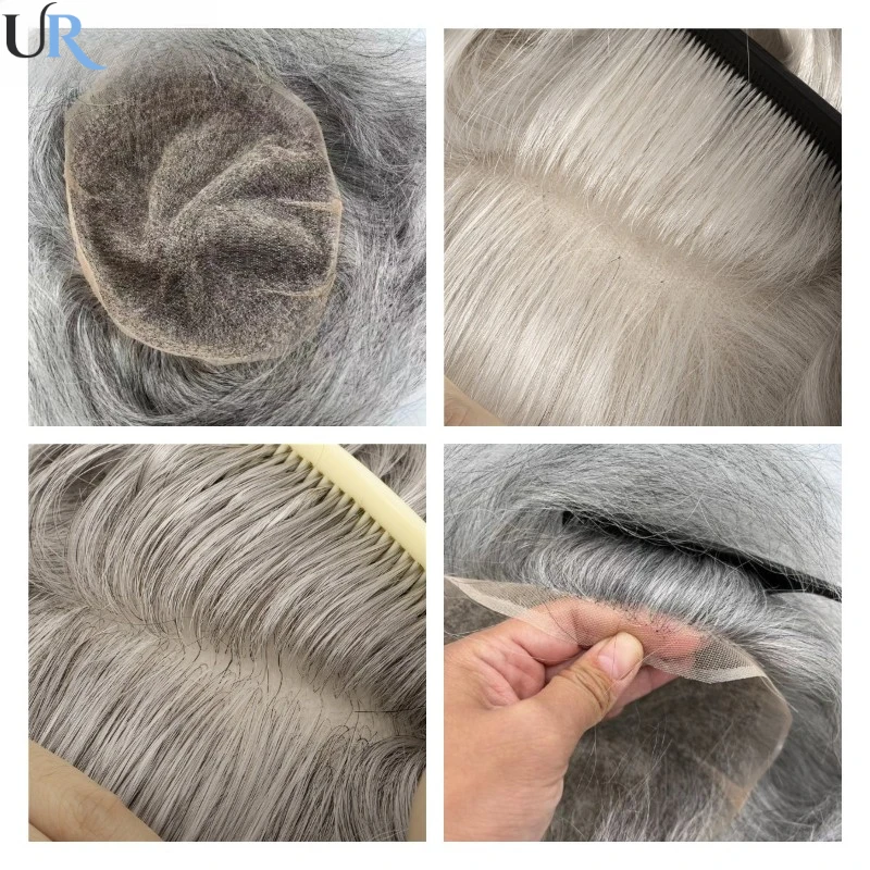 Full Swiss Lace Men Toupee Human Hair Front Bleach Men Wig Breathable Men Hair Prosthesis Replacement Systems Unit