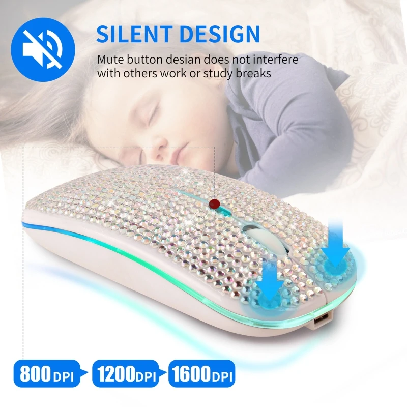 2 Colors Bling Crystal for Rhinestone 2.4G Wireless Mouse for Laptop Notebook PC