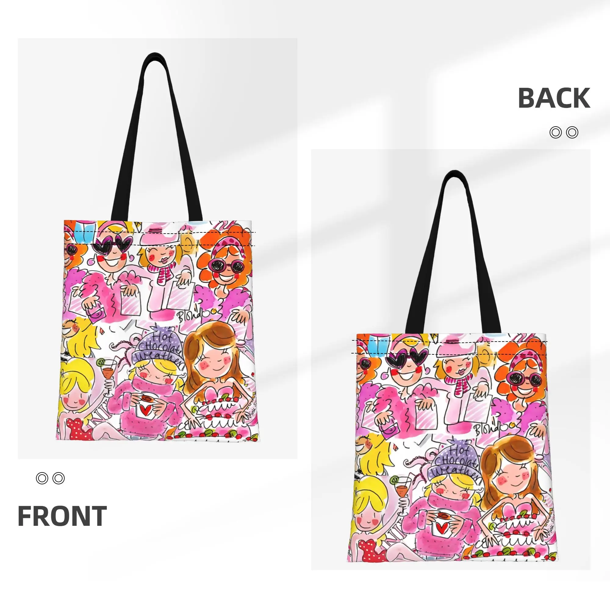 1PC Large Capacity Blond Amsterdam Lovely Art  Canvas Tote Bag Foldable Chic Pattern No Closed Design