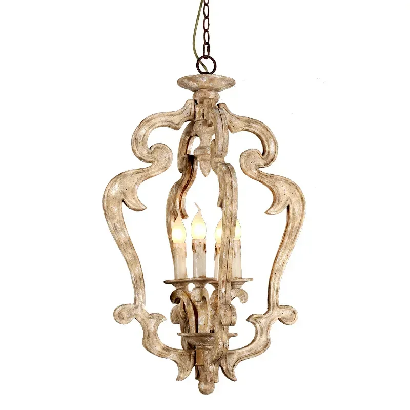 French Style Solid Wood Vintage Pendent Lamps Living Room Dining Room Bedroom Homestay Chandelier Villa Personalized Droplight