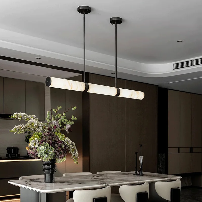 All-copper dining room pendant light, Italian minimalist modern marble dining table lighting