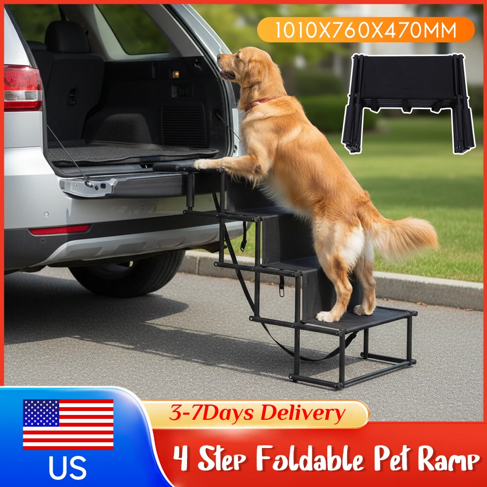 

Nonslip 4 Steps Pet Ramp Ladder Foldable Steel Pipe Lightweight Portable Dog Cat Stairs for Auto Travel Outdoor Car Pet Supplies