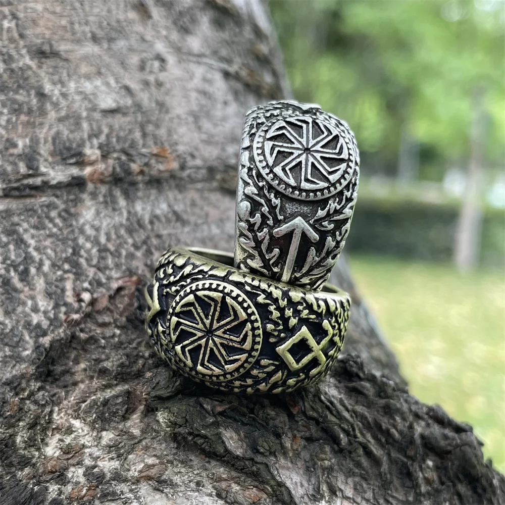 Slavic Kolovrat Symbol Norse Runes Teiwaz And Othila Viking Ring Vintage Jewlery