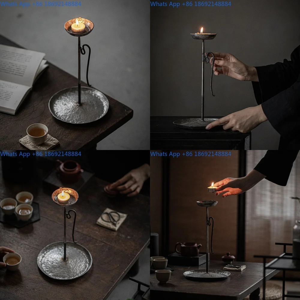 

Rustic Iron Candle Holder Hand Forged Cast Iron Oil Lamp Living Room Zen Decor Tea House Ornament