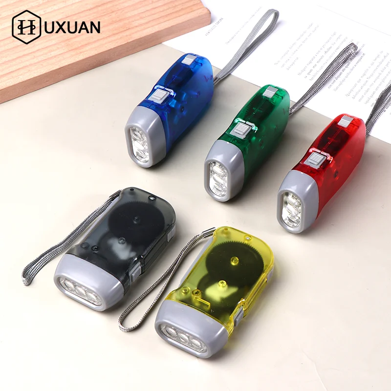 5 Colors Hand Pressing Dynamo Crank Power Wind Up Flashlight Mini Self Generating Torch LED Camping Lamp Light for Outdoor Home