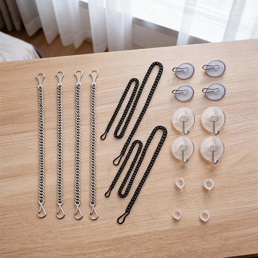 Window Art Hanging Kit Nickel Plated Stained Glass Chains with Suction Cup Hooks Fits 10in and 20in Glass Panels