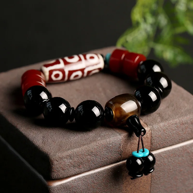 Natural Nine Eye Beads Old Agate Hand String For Men And Women Retro Tibetan Style Black Agate Bracelet Buddha Beads Jewelry